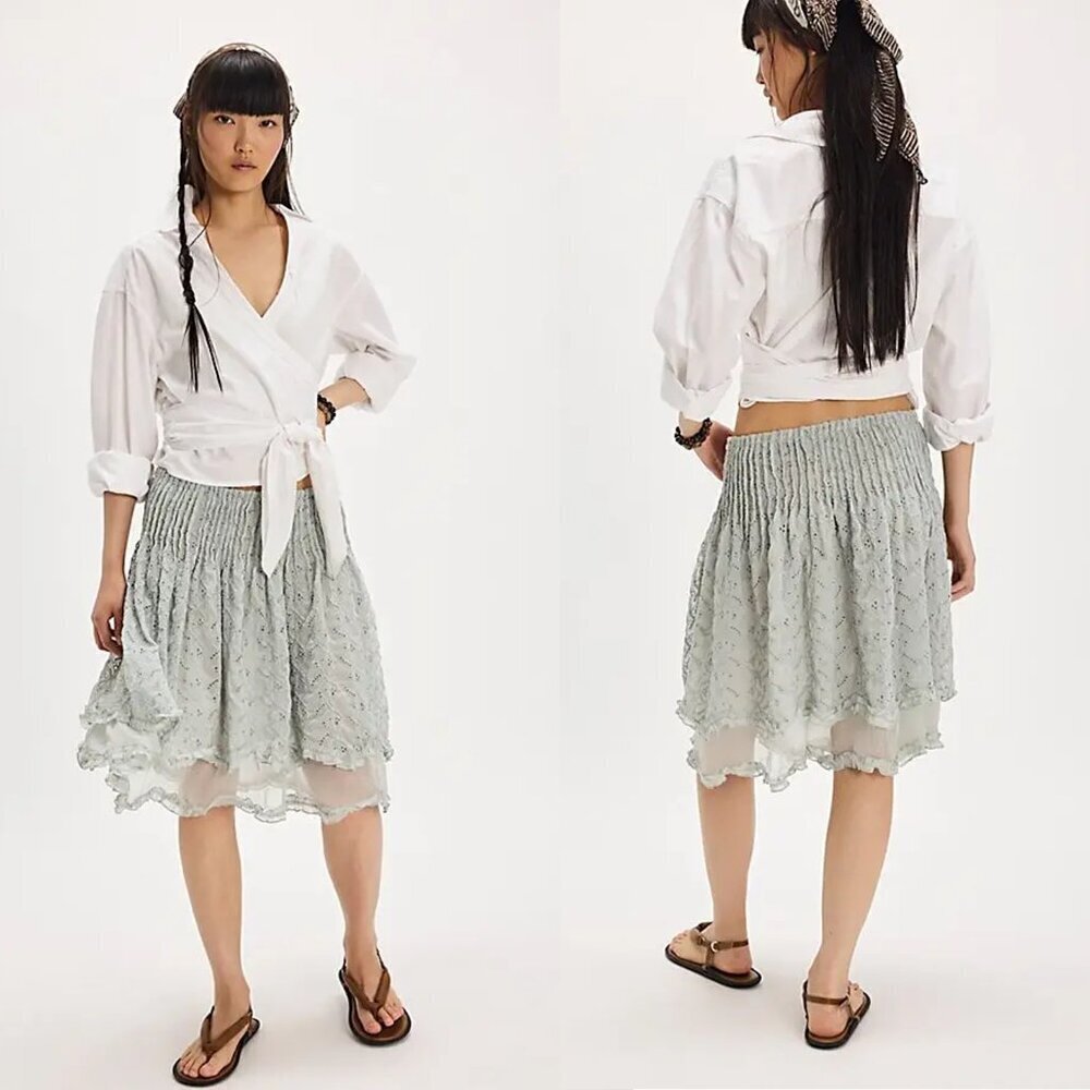 NWT New Free People Sanderson Midi Sky Gray Skirt Size M